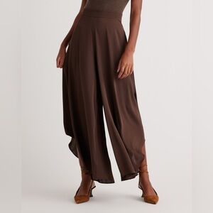 Quince Washable Stretch Silk Palazzo Pants, S, Hot Fudge